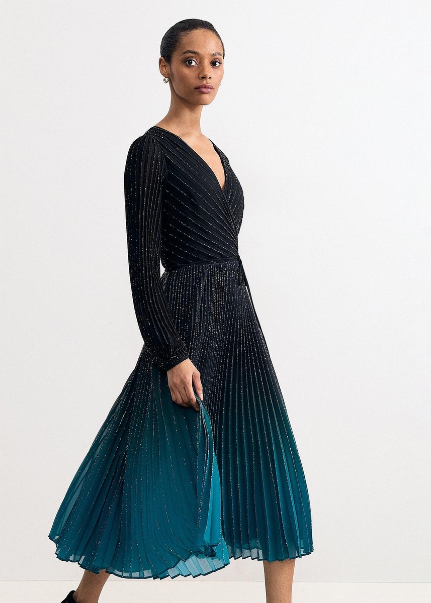 Phase Eight Γυναικείο Ombre Midi Φόρεμα Regular Fit Πλισέ Με V Λαιμόκοψη Και Ζώνη Για Occasion & Evening Εμφανίσεις