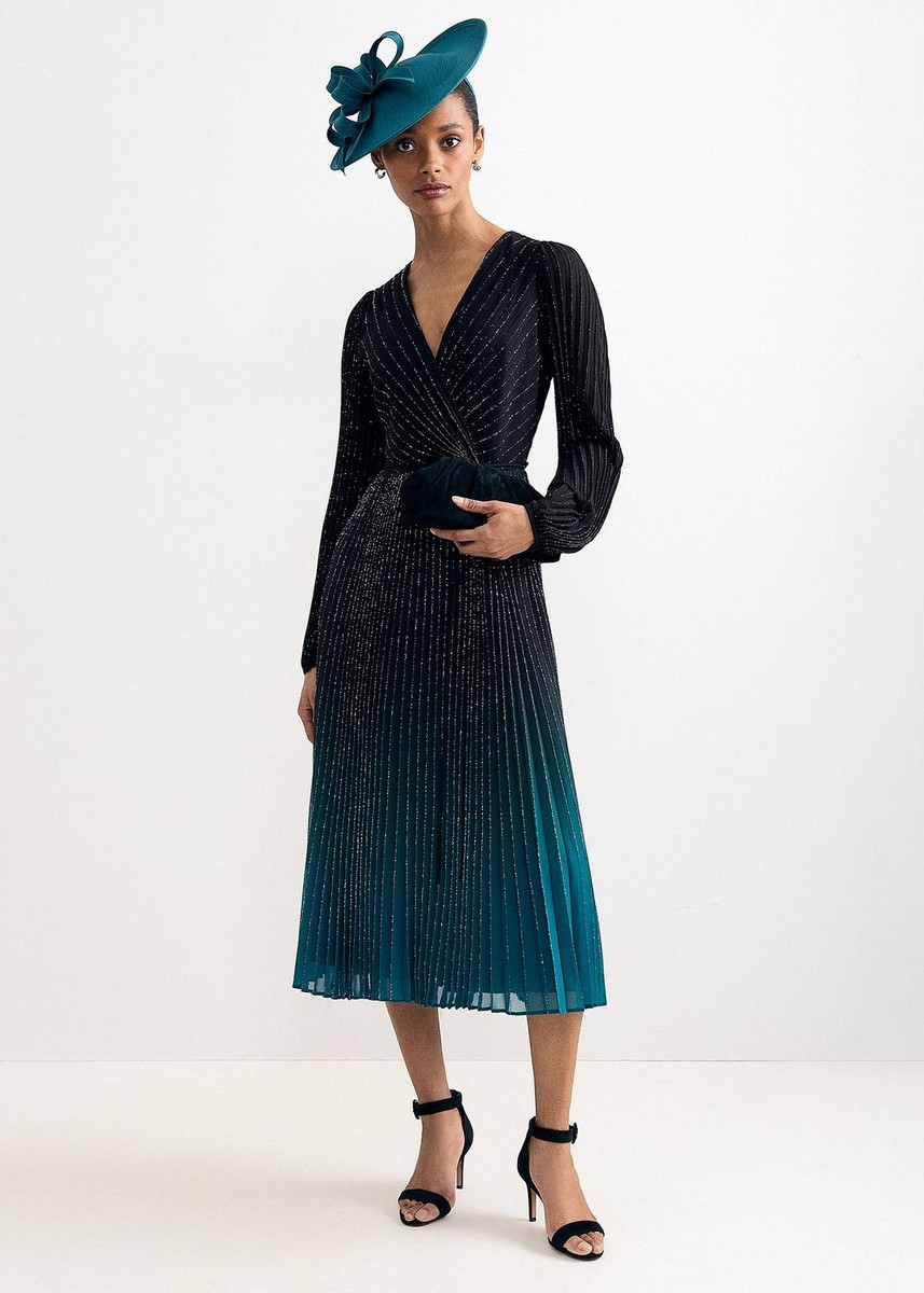 Phase Eight Γυναικείο Ombre Midi Φόρεμα Regular Fit Πλισέ Με V Λαιμόκοψη Και Ζώνη Για Occasion & Evening Εμφανίσεις