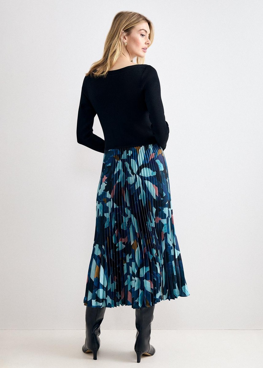 Phase Eight Phase Eight Γυναικείο Πλεκτό Midi Φόρεμα Regular Fit Με Εμπριμέ Μοτίβο Και Πλισέ Φούστα Για Business & Smart Casual Εμφανίσεις - 3