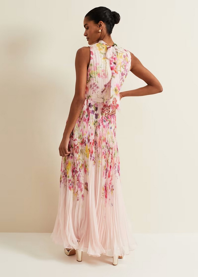 Phase Eight Πλισέ Μακρύ Φόρεμα σε Εμπριμέ Ροζ φωτογραφία