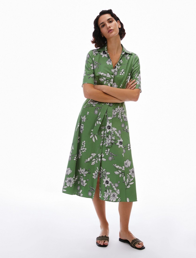 PennyBlack Φόρεμα Σεμιζιέ Cotton Satin σε Πράσινο Εμπριμέ φωτογραφία