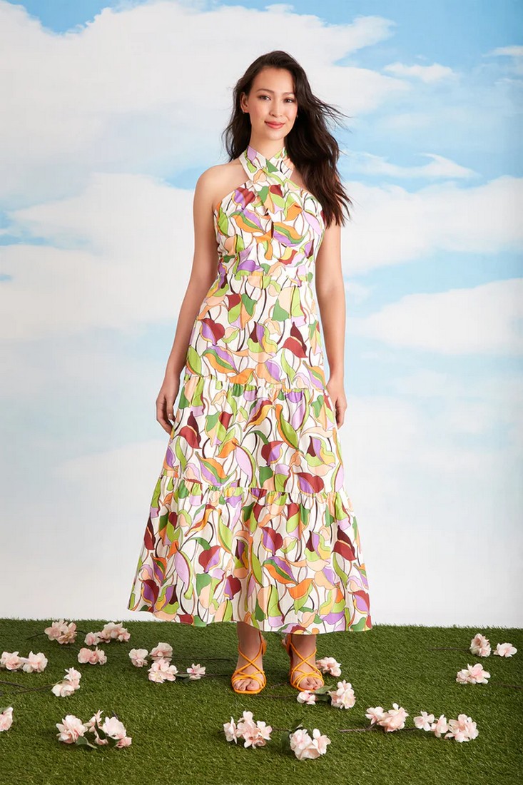 Φόρεμα Halter με Βολάν σε Εμπριμέ φωτογραφία