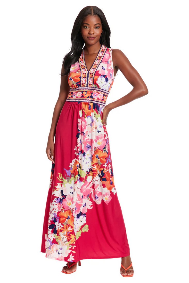 Allegra Carmine Φόρεμα Floral Maxi σε Ροζ Εμπριμέ