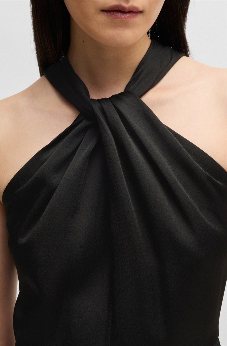 Boss Γυναικείο Φόρεμα Twist-Detail Slim Fit Από Ελαστικό Ύφασμα Μαύρο φωτογραφία