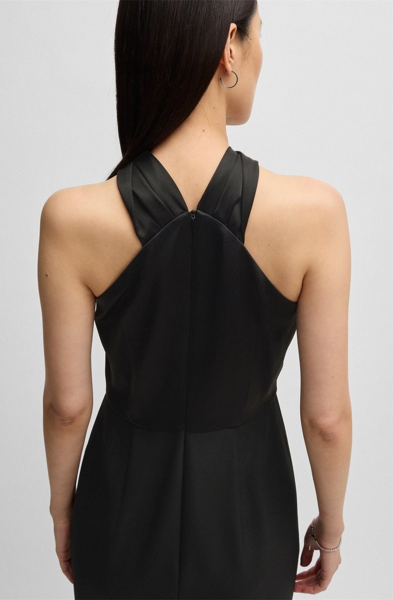 Boss Γυναικείο Φόρεμα Twist-Detail Slim Fit Από Ελαστικό Ύφασμα Μαύρο φωτογραφία