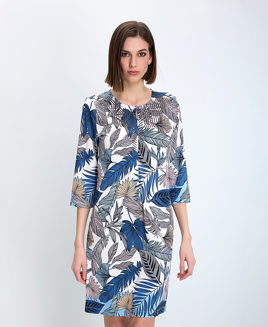 Bianca Γυναικείο Φόρεμα Regular Fit Με Τροπικό Μοτίβο