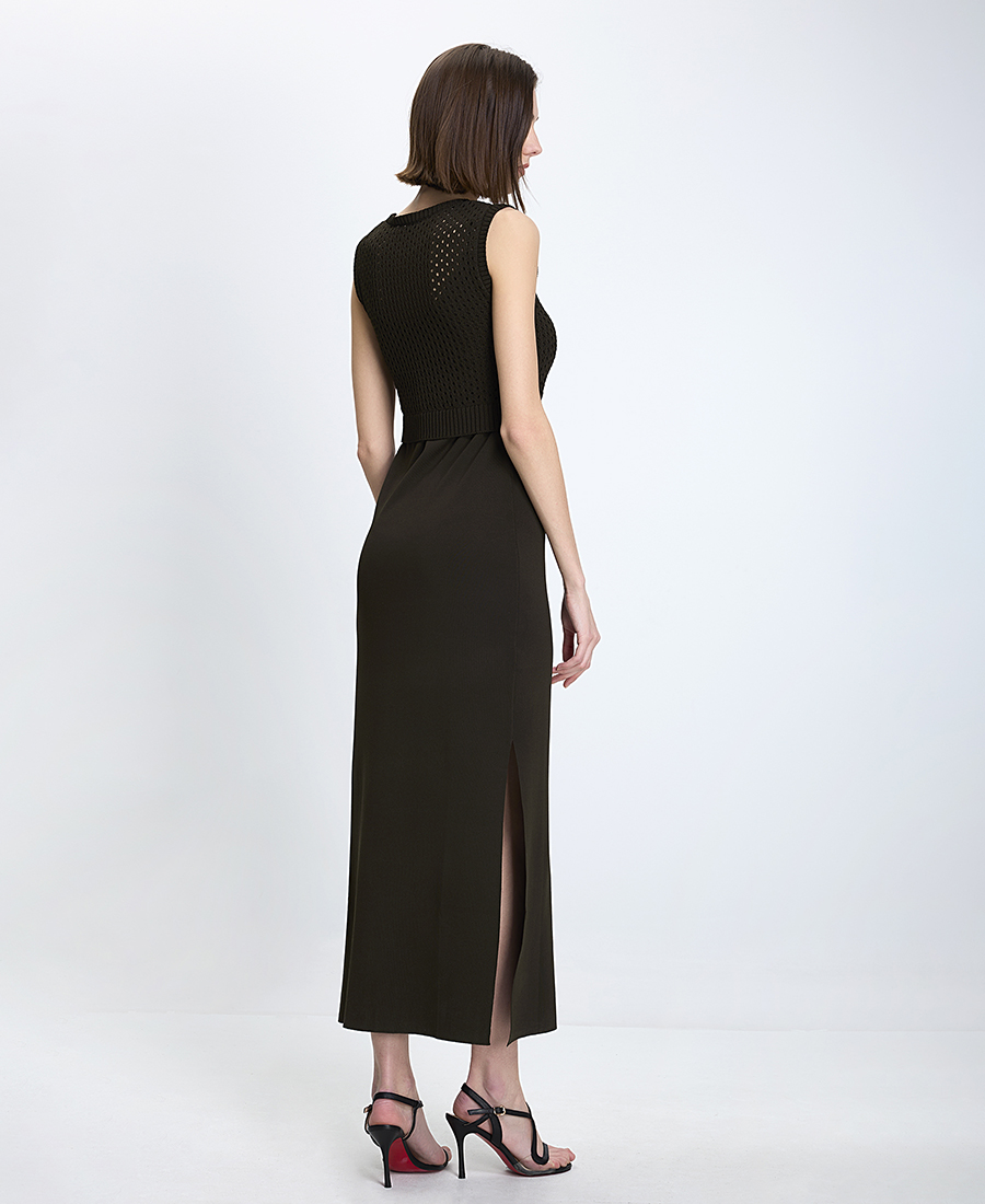 Caractere Γυναικείο Φόρεμα Slim Fit Με Πλεκτό Μπούστο Και Σκίσιμο φωτογραφία