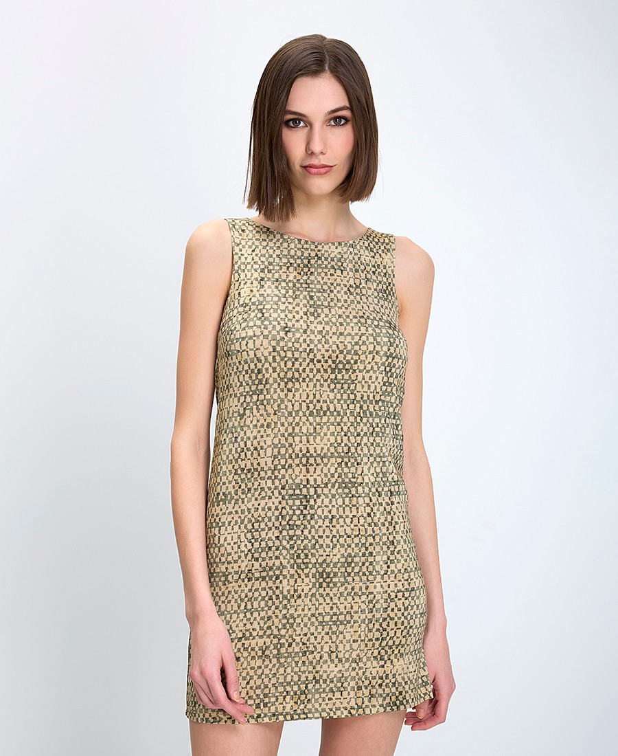 Caractere Caractere Γυναικείο Φόρεμα Slim Fit Με Μικρομοτίβο Αμάνικο Κόψιμο