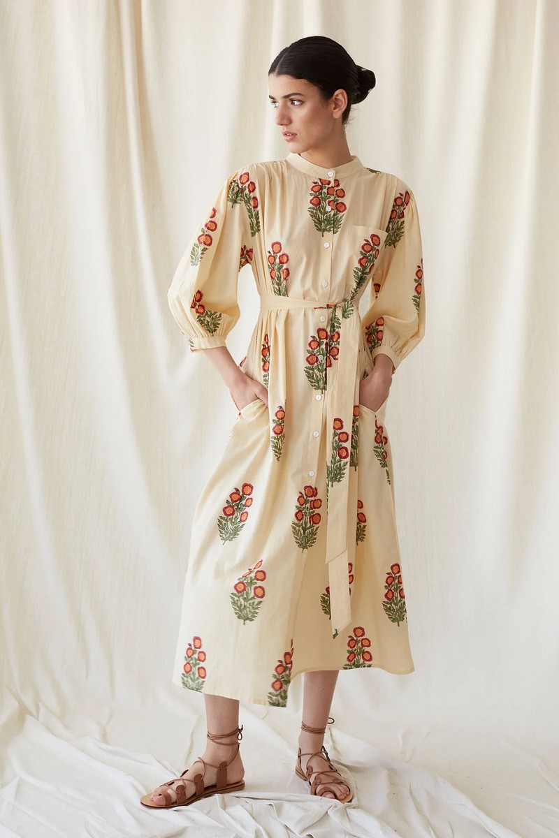 Γυναικείο Φόρεμα από Βαμβάκι με Φουσκωτά Μανίκια και Ζώνη φωτογραφία