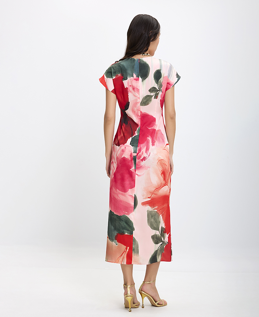 Γυναικείο Midi Φόρεμα με Floral Print και Ασύμμετρο Κλείσιμο φωτογραφία