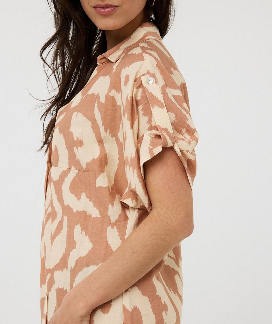 EsQualo Γυναικείο Σεμιζιέ Φόρεμα Μακρύ με Print Solar Swing και Ρυθμιζόμενα Μανίκια Relaxed Fit φωτογραφία