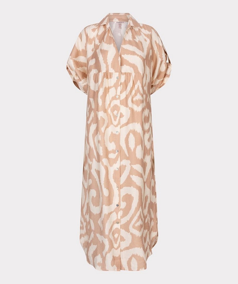 EsQualo Γυναικείο Σεμιζιέ Φόρεμα Μακρύ με Print Solar Swing και Ρυθμιζόμενα Μανίκια Relaxed Fit φωτογραφία