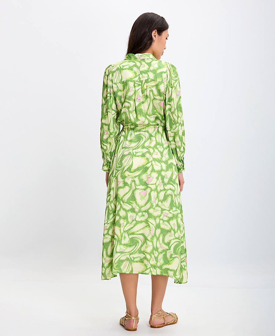 EsQualo Γυναικείο Σεμιζιέ Φόρεμα με Έντονο Print και Ζωνάκι Regular Fit σε Εμπριμέ Πράσινο φωτογραφία