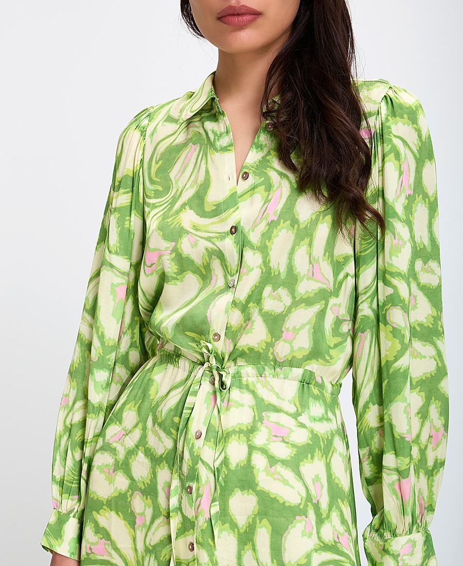 EsQualo Γυναικείο Σεμιζιέ Φόρεμα με Έντονο Print και Ζωνάκι Regular Fit σε Εμπριμέ Πράσινο φωτογραφία