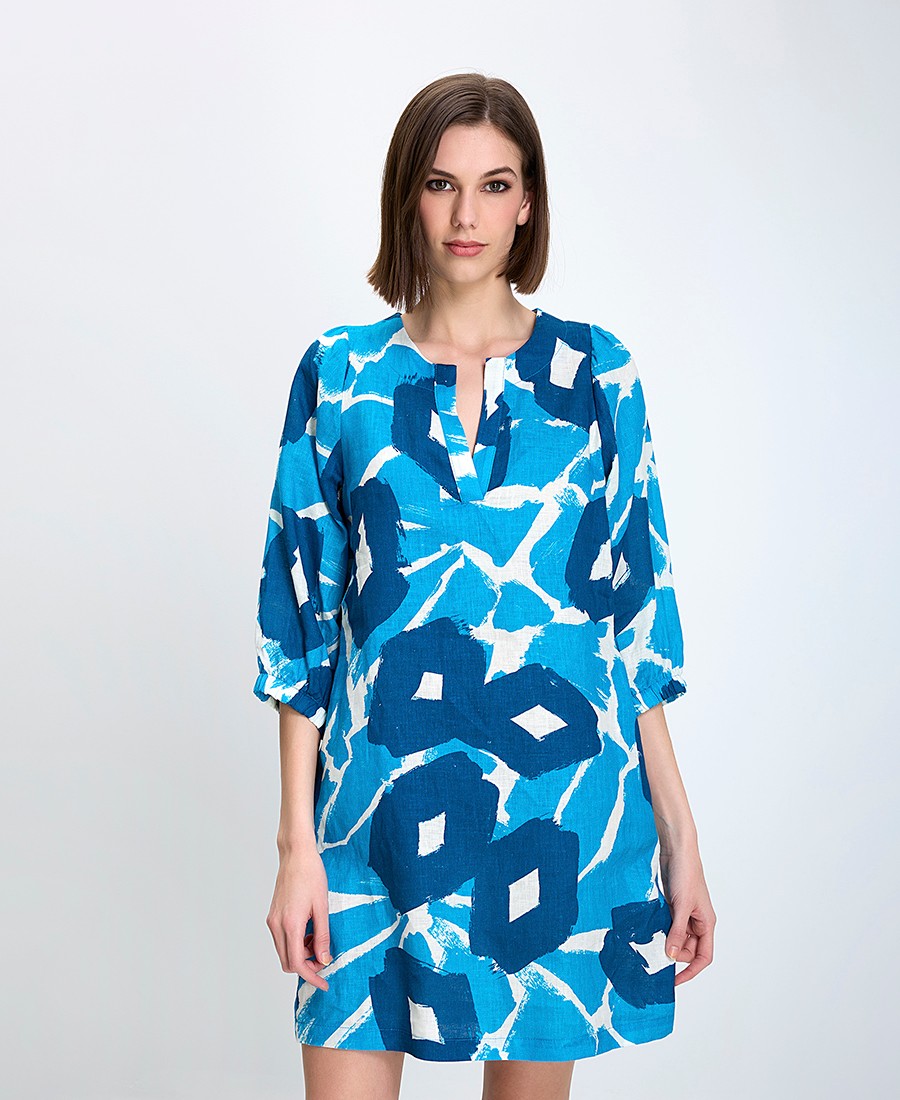 La Fee Maraboutee Γυναικείο Φόρεμα Regular Fit Λινό Με Μοντέρνο Print Και Στρογγυλή Λαιμόκοψη