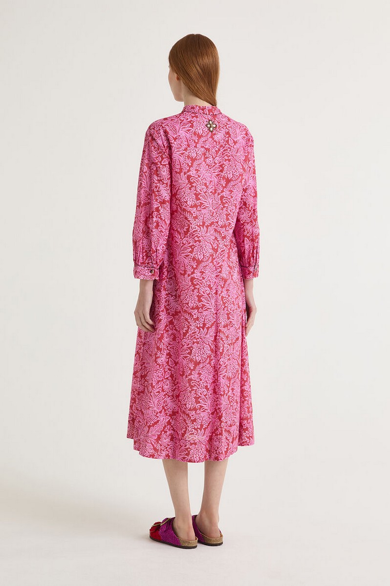 Maliparmi Γυναικείο Midi Φόρεμα Βαμβακερό με Μοτίβο Paisley Regular Fit σε Ροζ φωτογραφία