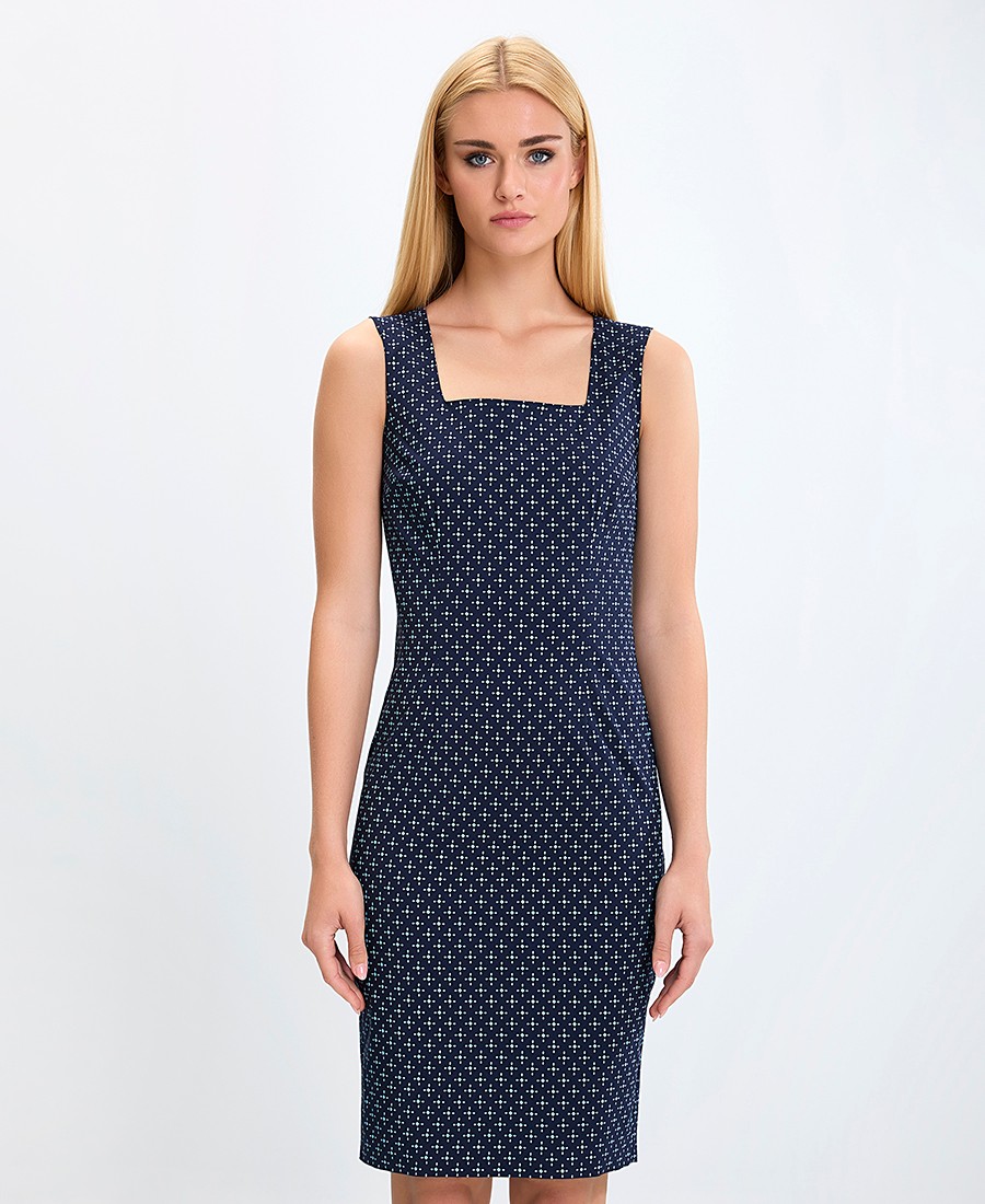 Γυναικείο Κοντό Φόρεμα με Γραφικό Print και Τετράγωνη Λαιμόκοψη Slim Fit σε Μπλε