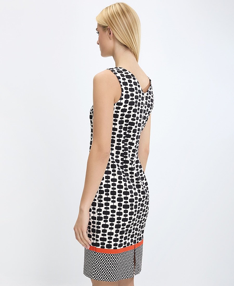 Γυναικείο Κοντό Φόρεμα Βαμβακερό με Γεωμετρικό Print και Ριγέ Τελείωμα Slim Fit σε Μαύρο φωτογραφία