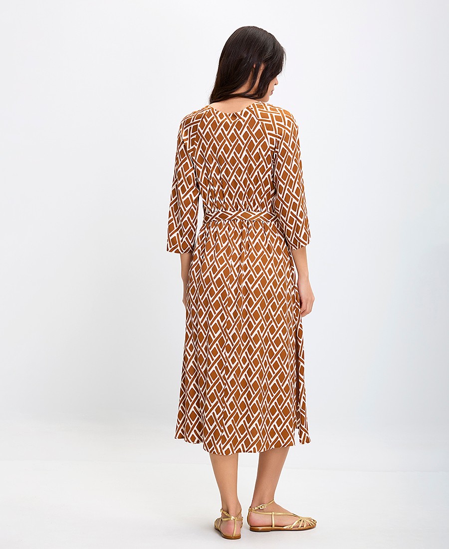 Penny Black Γυναικείο Φόρεμα με Γεωμετρικό Σχέδιο και Ζώνη Στη Μέση Regular Fit σε Καφέ φωτογραφία