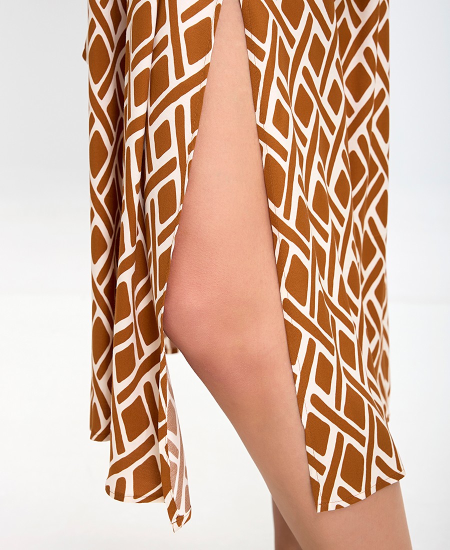 Penny Black Γυναικείο Φόρεμα με Γεωμετρικό Σχέδιο και Ζώνη Στη Μέση Regular Fit σε Καφέ φωτογραφία