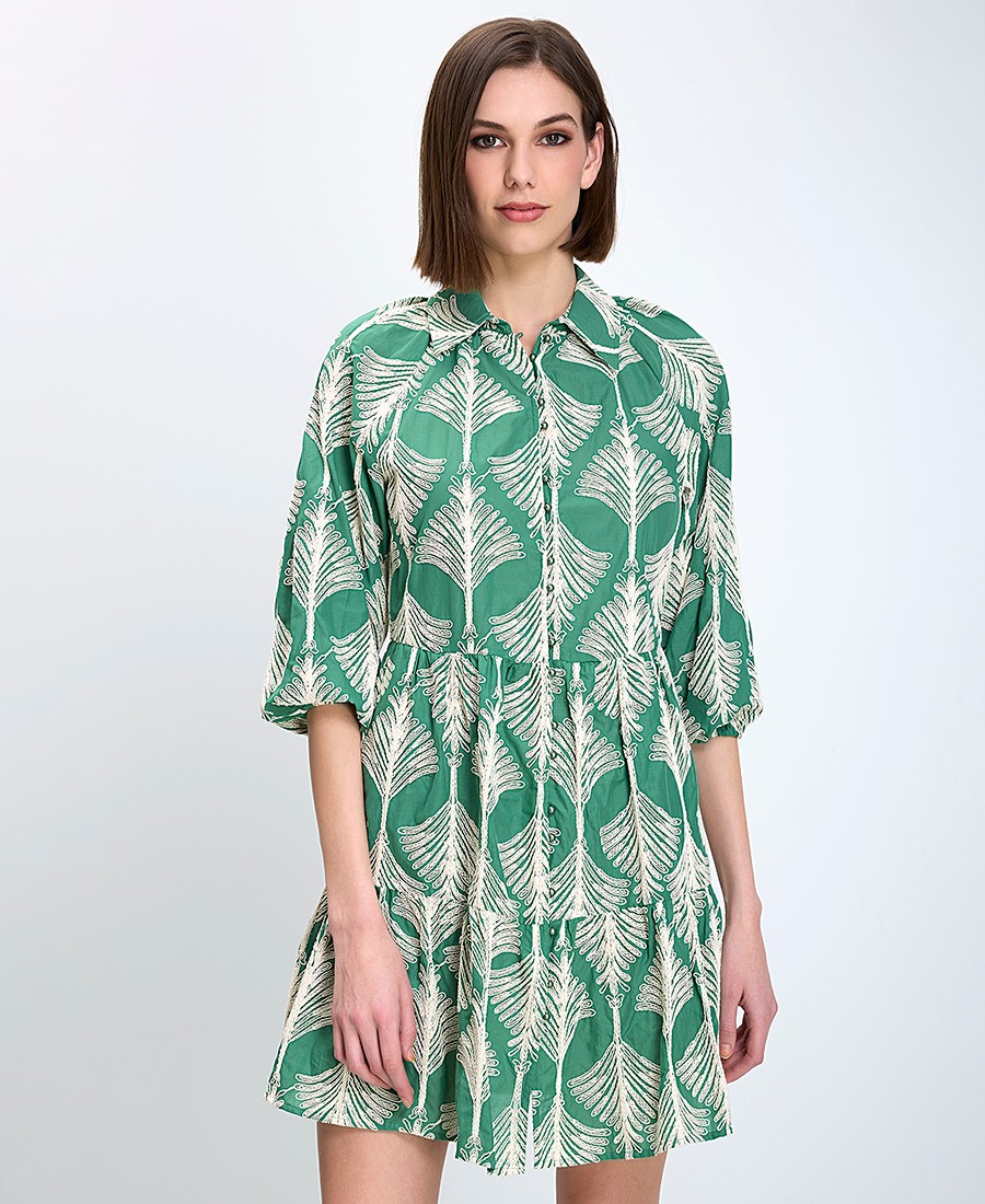 Pennyblack Γυναικείο Σεμιζιέ Regular Fit Βαμβακερό Με Κοντά Μανίκια Και Τροπικό Μοτίβο