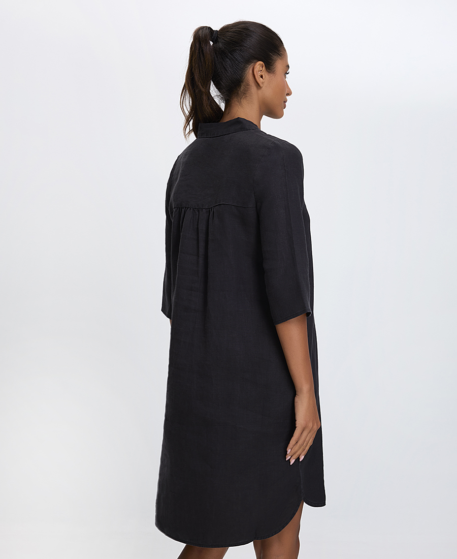 Γυναικείο Σεμιζιέ Comfort Fit Λινό Με Κουμπιά Μαύρο φωτογραφία