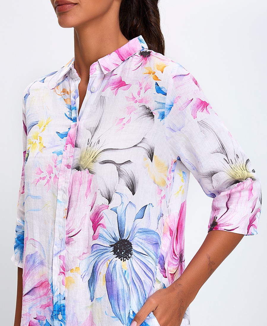 Γυναικείο Σεμιζιέ Comfort Fit Λινό Με Φλοράλ Μοτίβο Πολύχρωμο φωτογραφία