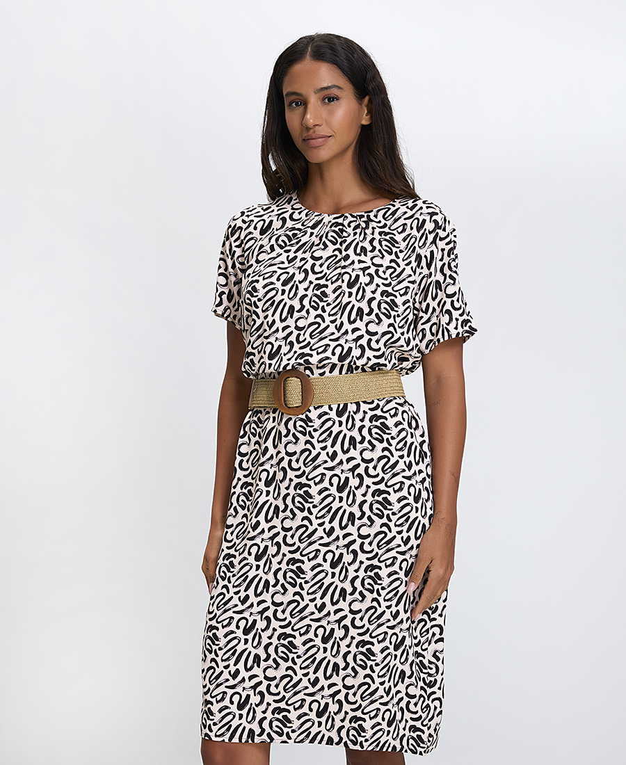 Clarina Γυναικείο Midi Φόρεμα All Over Print Regular Fit σε Ασπρόμαυρο