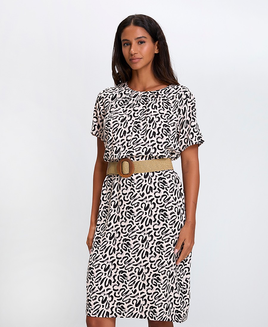 Γυναικείο Midi Φόρεμα All Over Print Regular Fit σε Ασπρόμαυρο