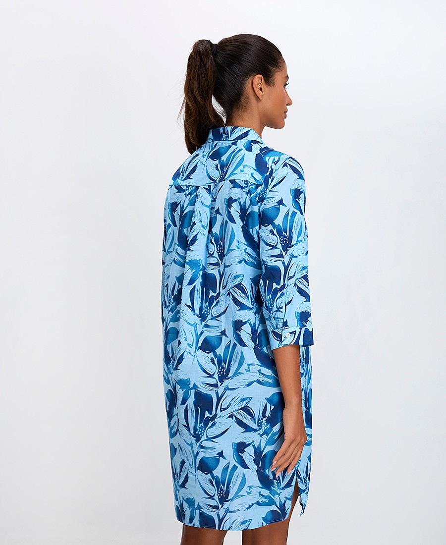 Γυναικείο Σεμιζιέ Φόρεμα Βαμβακερό Με Λουλουδάτο Μοτίβο Regular Fit σε Μπλε φωτογραφία