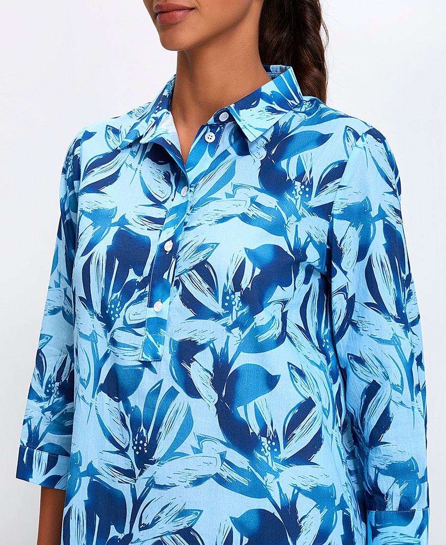 Γυναικείο Σεμιζιέ Φόρεμα Βαμβακερό Με Λουλουδάτο Μοτίβο Regular Fit σε Μπλε φωτογραφία