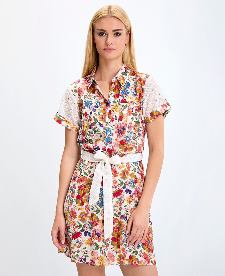 Luna Llena Γυναικείο Σεμιζιέ Φόρεμα Mini με Ζώνη και Floral Print Regular Fit σε Εμπριμέ