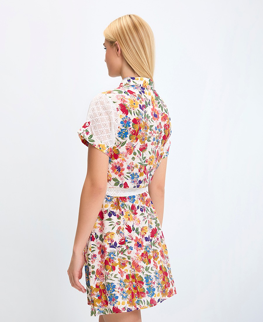 Luna Llena Γυναικείο Σεμιζιέ Φόρεμα Mini με Ζώνη και Floral Print Regular Fit σε Εμπριμέ φωτογραφία