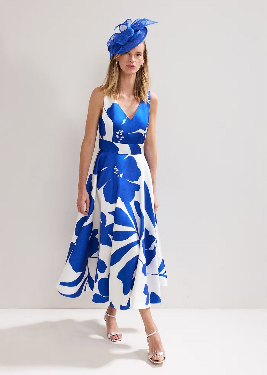 Phase Eight Γυναικείο Μακρύ Φόρεμα με Μπλε Μοτίβο Regular Fit φωτογραφία