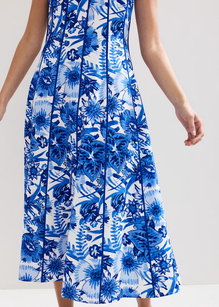 Phase Eight Γυναικείο Midi Φόρεμα με Floral Μοτίβο και Λεπτομέρεια Piping Regular Fit σε Μπλε φωτογραφία