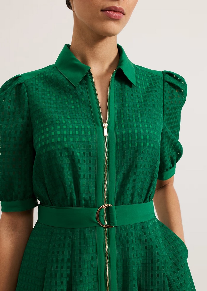 Phase Eight Γυναικείο Midi Φόρεμα με Καρό Ανάγλυφο Σχέδιο Regular Fit σε Πράσινο φωτογραφία