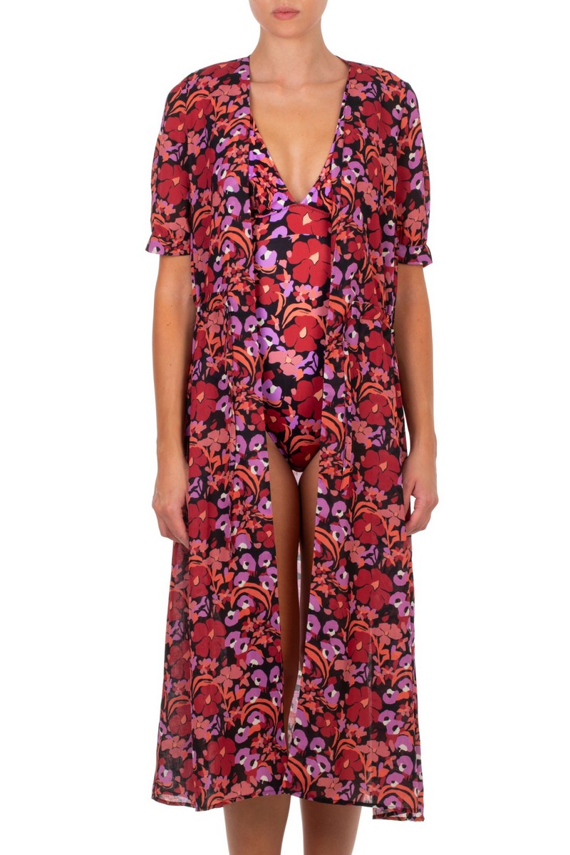 Emmanuela Swimwear Γυναικείο Κιμονό με Ζωνάκι Floral Regular Fit σε Εμπριμέ φωτογραφία