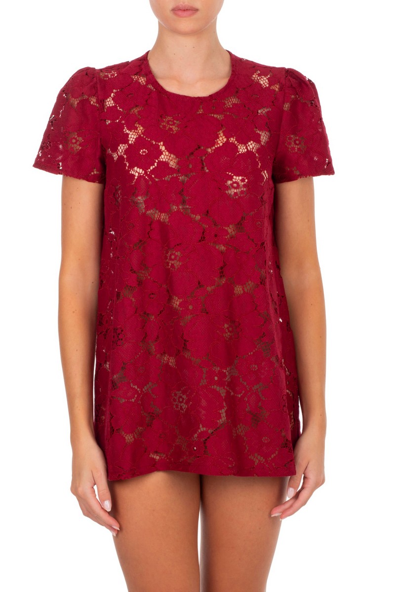 Emmanuela Swimwear Γυναικείο Κοντό Φόρεμα με Δαντέλα και Ζωνάκι Regular Fit σε Μπορντό φωτογραφία