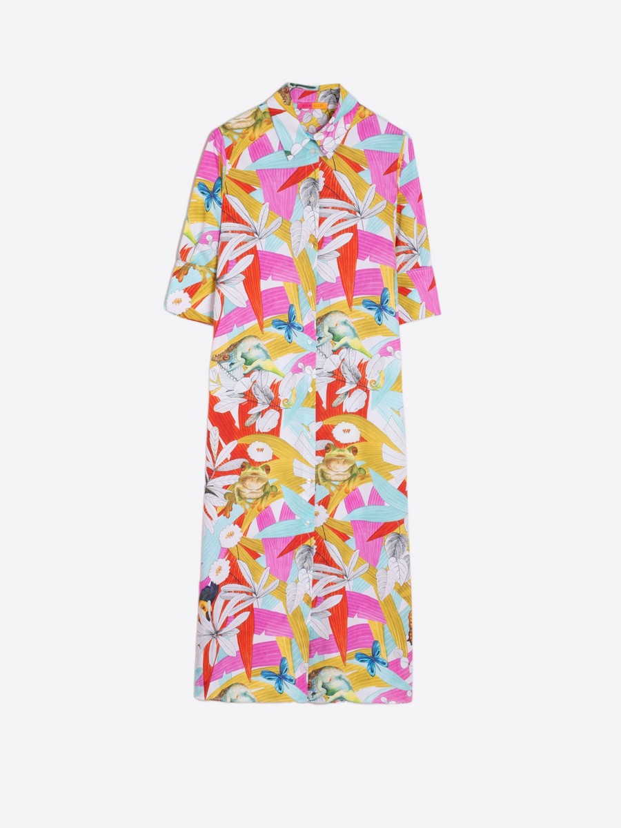 Vilagallo Γυναικείο Σεμιζιέ Φόρεμα Βαμβακερό με Jungle Print Regular Fit σε Εμπριμέ φωτογραφία