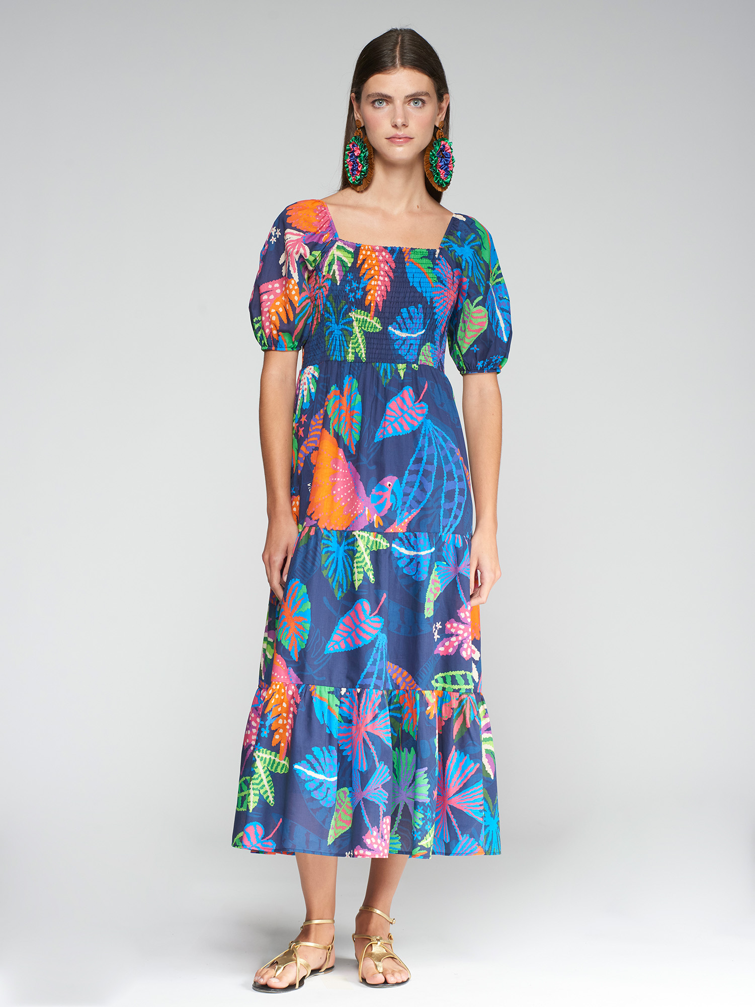 Vilagallo Vilagallo Γυναικείο Φόρεμα Βαμβακερό με Jungle Print Regular Fit σε Μπλε