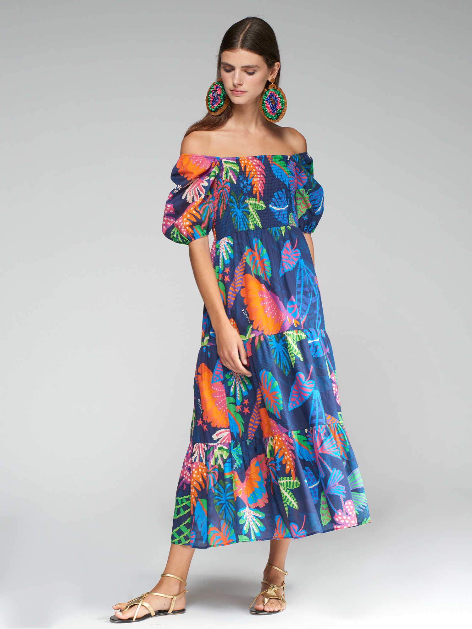 Vilagallo Γυναικείο Φόρεμα Βαμβακερό με Jungle Print Regular Fit σε Μπλε φωτογραφία