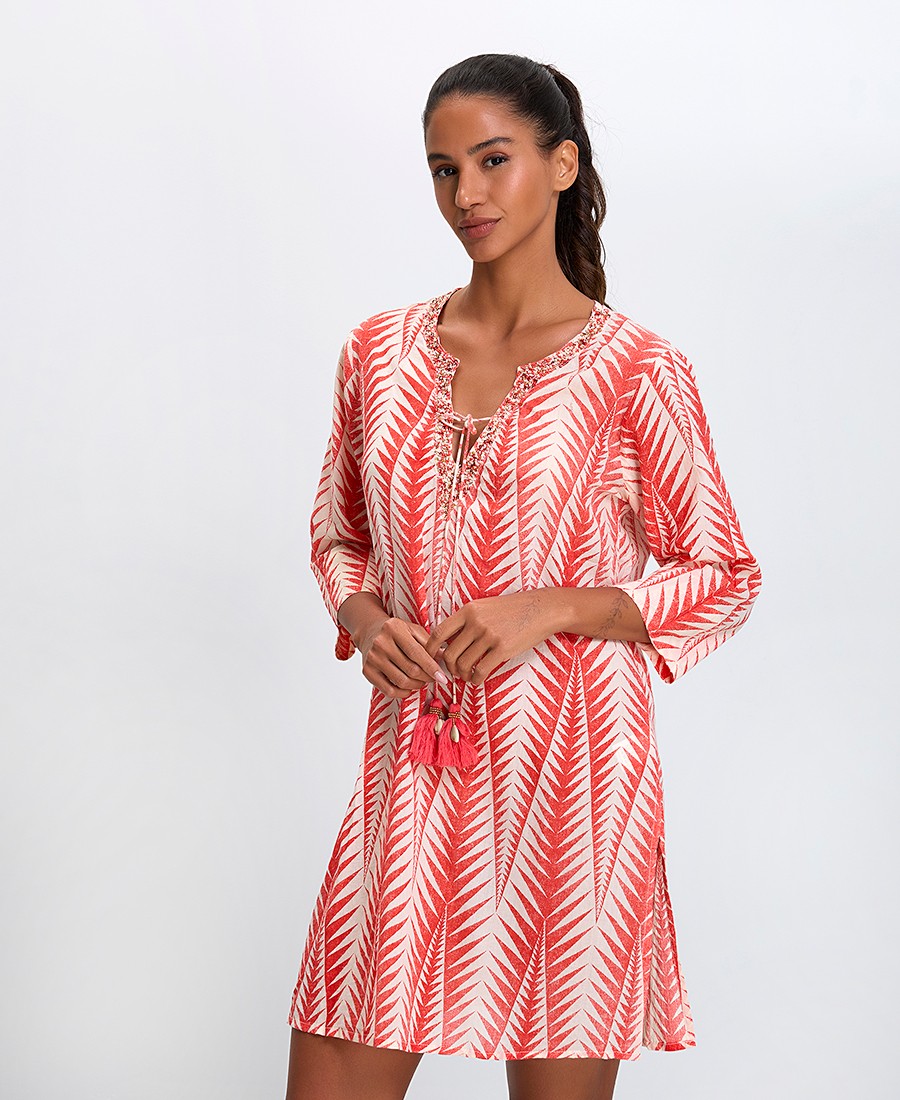 Mina Roo Γυναικείο Φόρεμα Comfort Fit Βαμβακερό Με Λεπτομέρεια Κεντήματος Και Τρέσσα