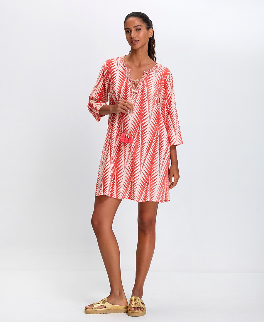 Γυναικείο Φόρεμα Comfort Fit Βαμβακερό Με Λεπτομέρεια Κεντήματος Και Τρέσσα φωτογραφία