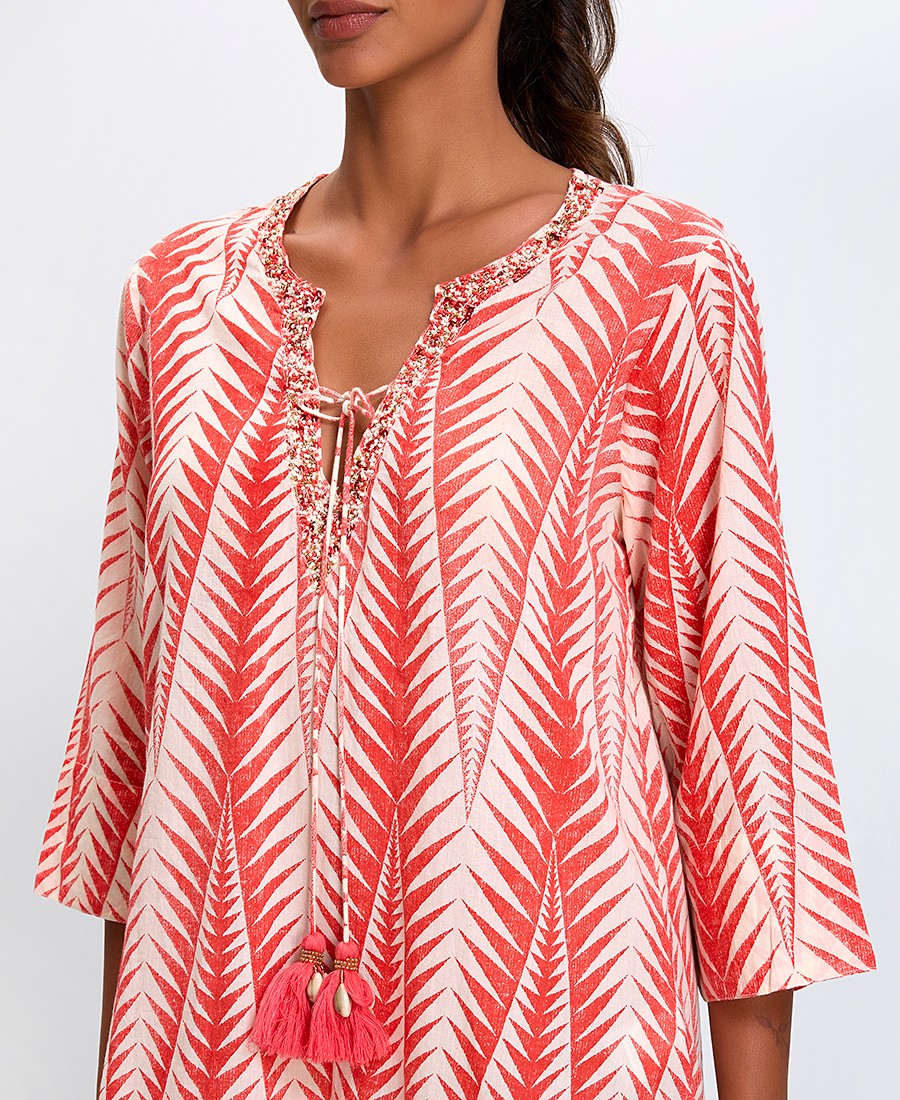 Γυναικείο Φόρεμα Comfort Fit Βαμβακερό Με Λεπτομέρεια Κεντήματος Και Τρέσσα φωτογραφία