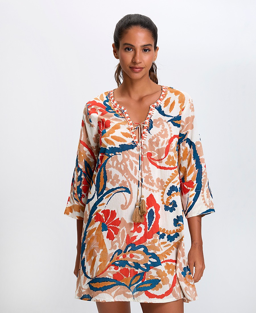 Γυναικείο Φόρεμα Comfort Fit Βαμβακερό Με Κορδόνι Και Εντυπωσιακό Μοτίβο