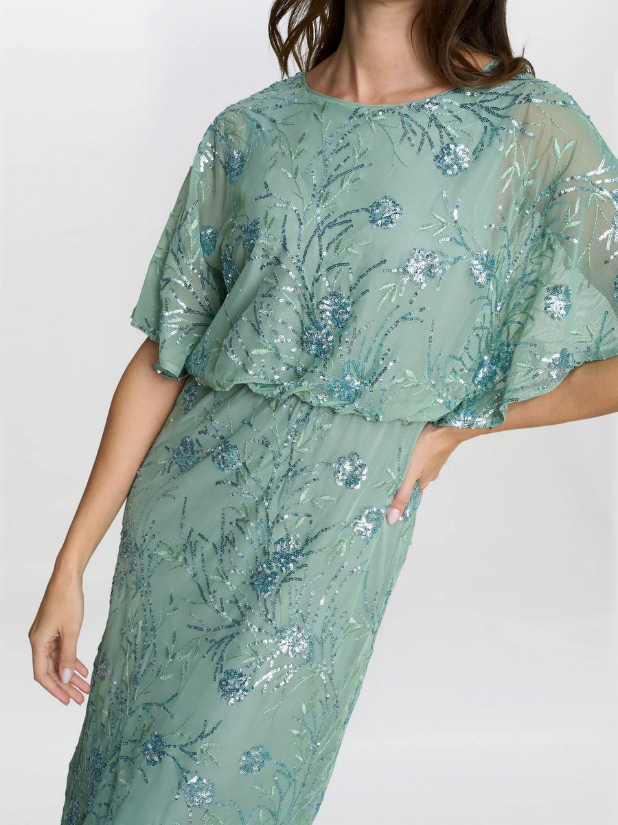 Gina Bacconi Γυναικείο Φόρεμα Maxi Με Παγιέτες Και Λουλουδάτο Σχέδιο Soft Green φωτογραφία