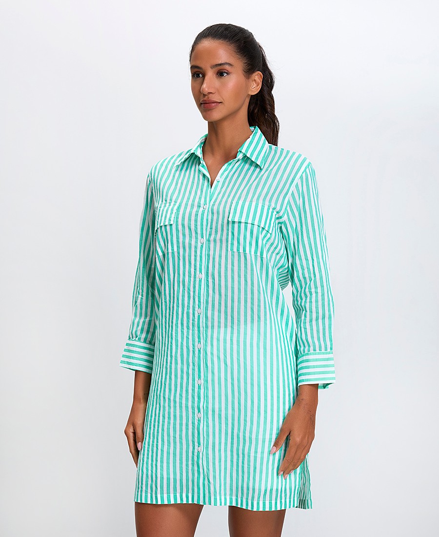 Terre Rouge Terre Rouge Γυναικείο Σεμιζιέ Κοντό Φόρεμα Βαμβακερό Regular Fit σε Ριγέ Πράσινο