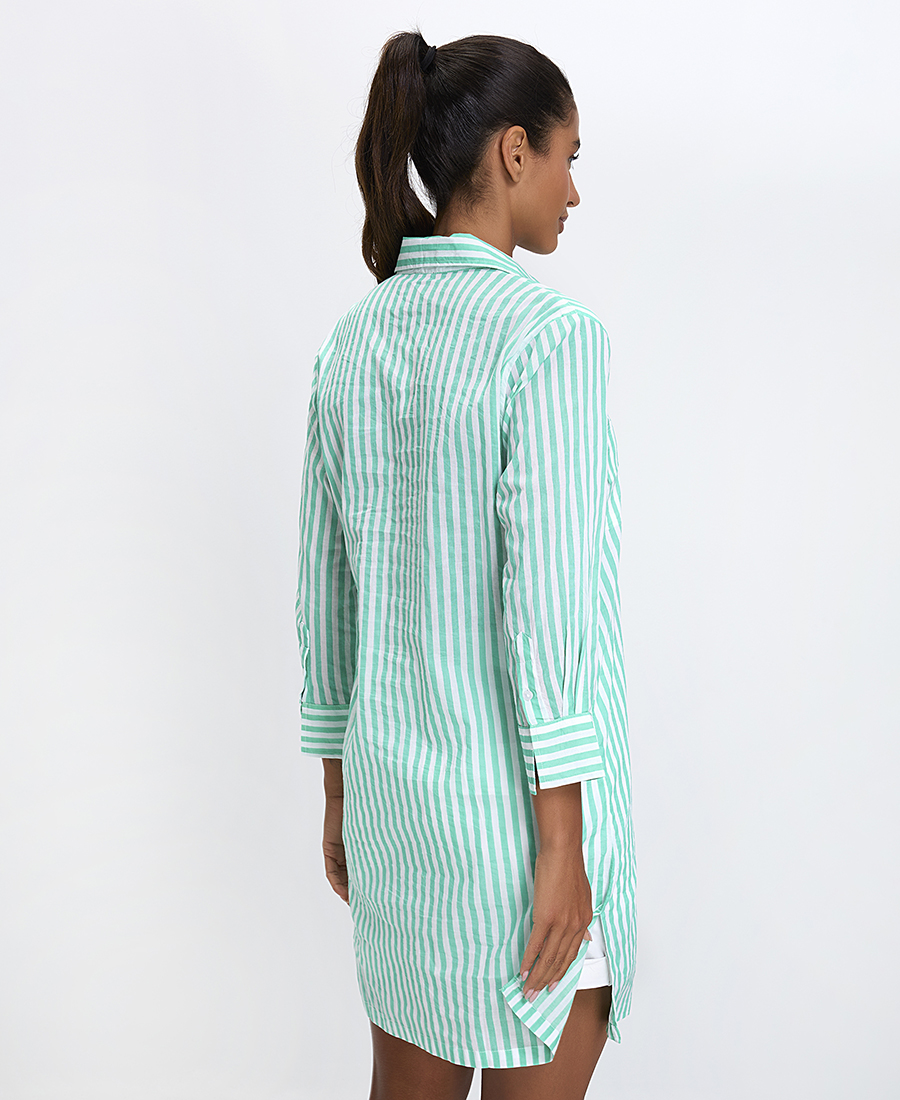 Terre Rouge Γυναικείο Σεμιζιέ Κοντό Φόρεμα Βαμβακερό Regular Fit σε Ριγέ Πράσινο φωτογραφία