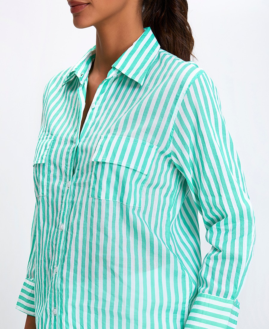 Terre Rouge Γυναικείο Σεμιζιέ Κοντό Φόρεμα Βαμβακερό Regular Fit σε Ριγέ Πράσινο φωτογραφία