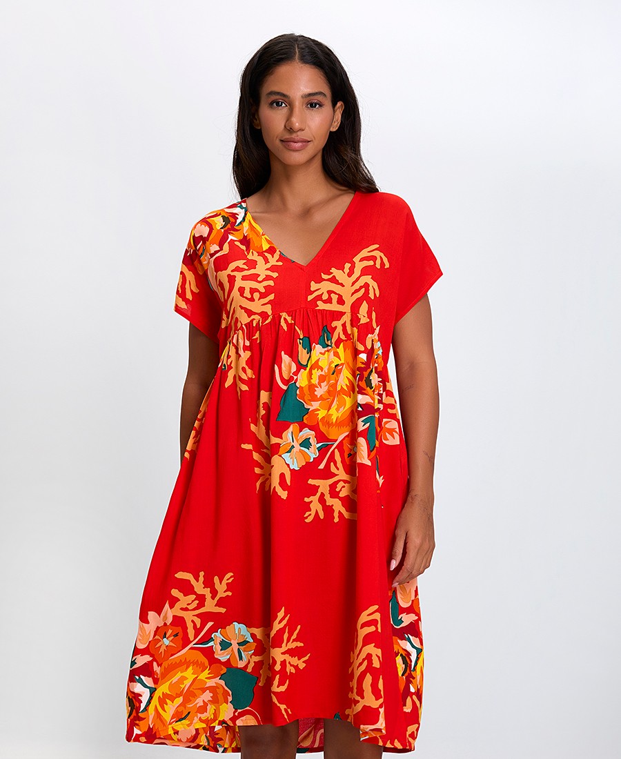 Terre Rouge Terre Rouge Γυναικείο Φόρεμα Φλοράλ με Σούρες Regular Fit